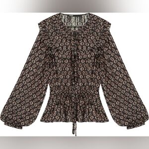 Maje Luzette Metallic Thread Print Silk Blend Boho style Blouse